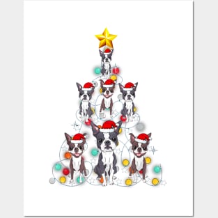 Santa Boston Terrier Christmas Light Ornament Tree Posters and Art